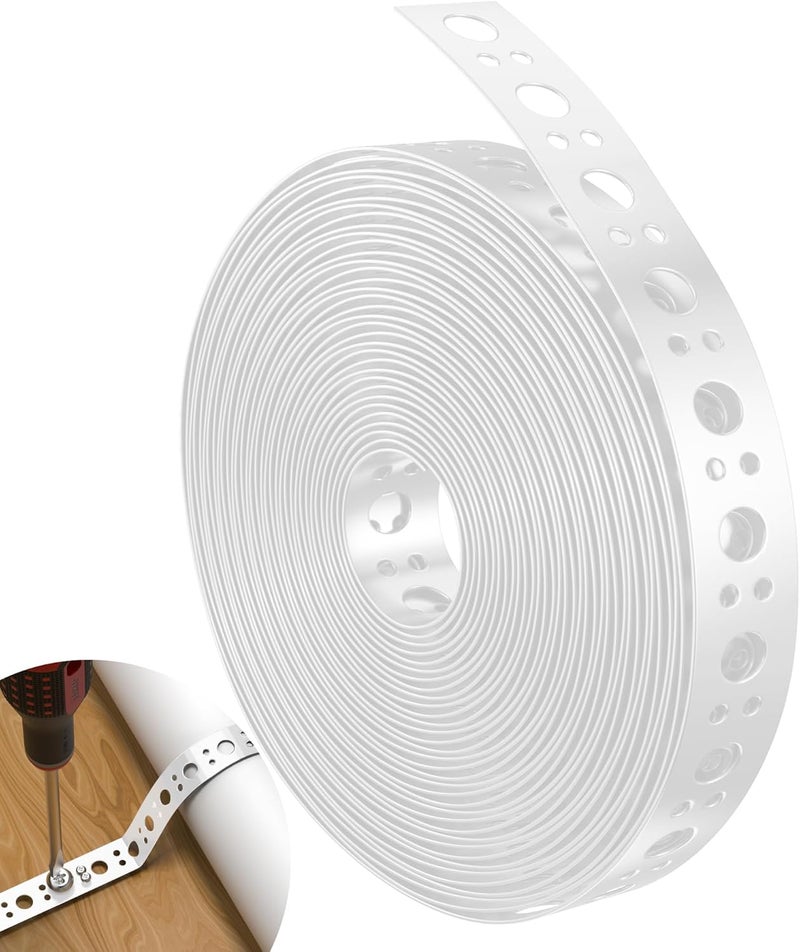 U0U 1 Inch x 30FT Metal Strapping with Holes,White Galvanized Pipe Pipe Hanger Strap,Steel Strap for Pipe Hanger Strap Support - Image 1